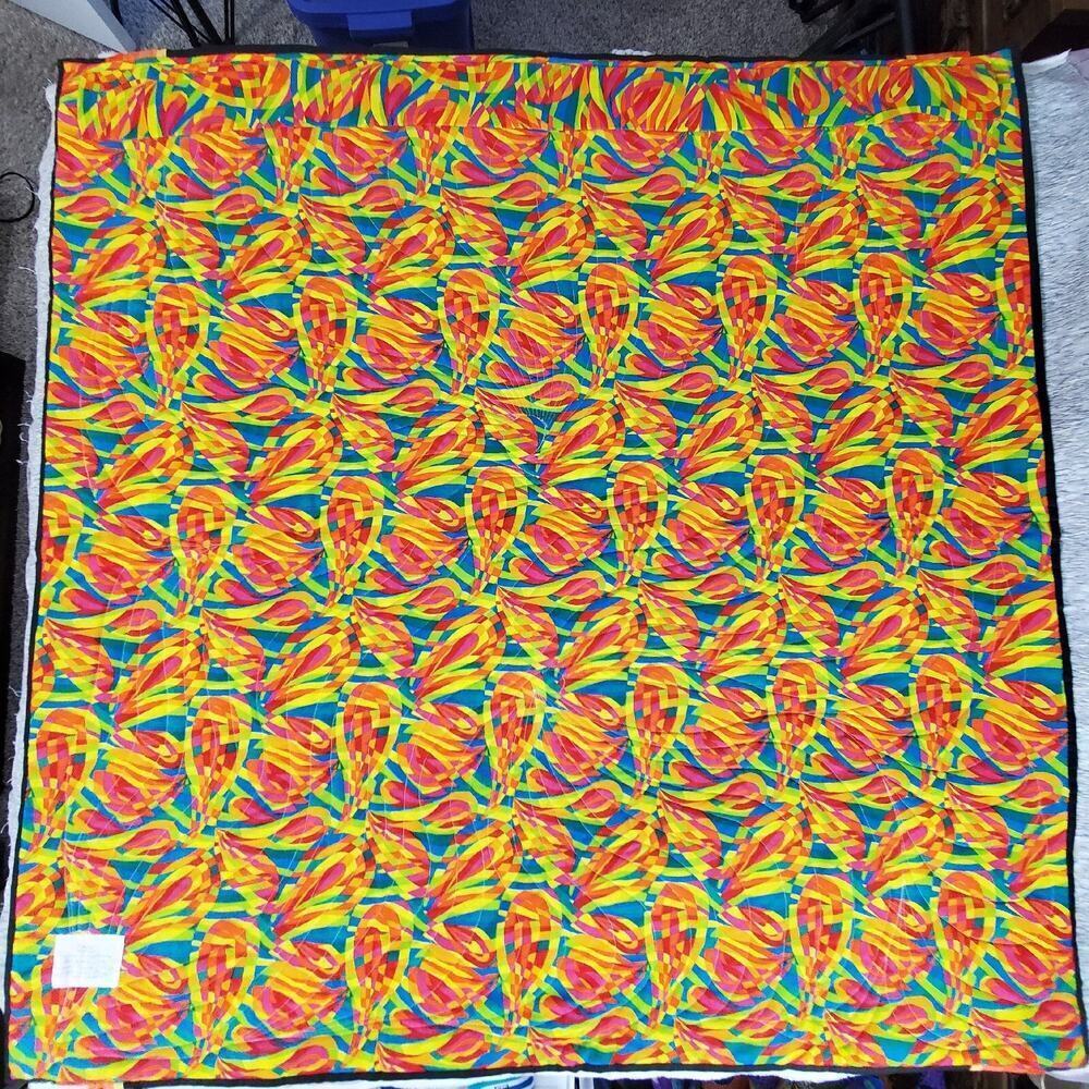 Colorful 53" x 54" Quilted Art Wall Hanging signed by Artist - Fiesta - Picture 7 of 12